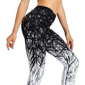 Compression CoolOmg Womens Black White Workout Athleisure Leggings